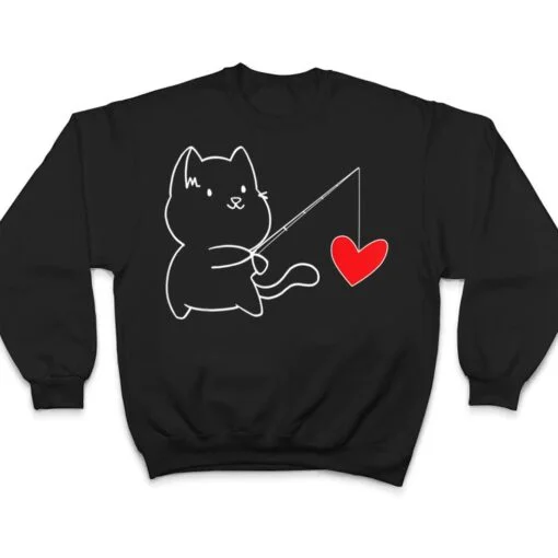 Funny Cat Fishing Heart Valentines Day T Shirt