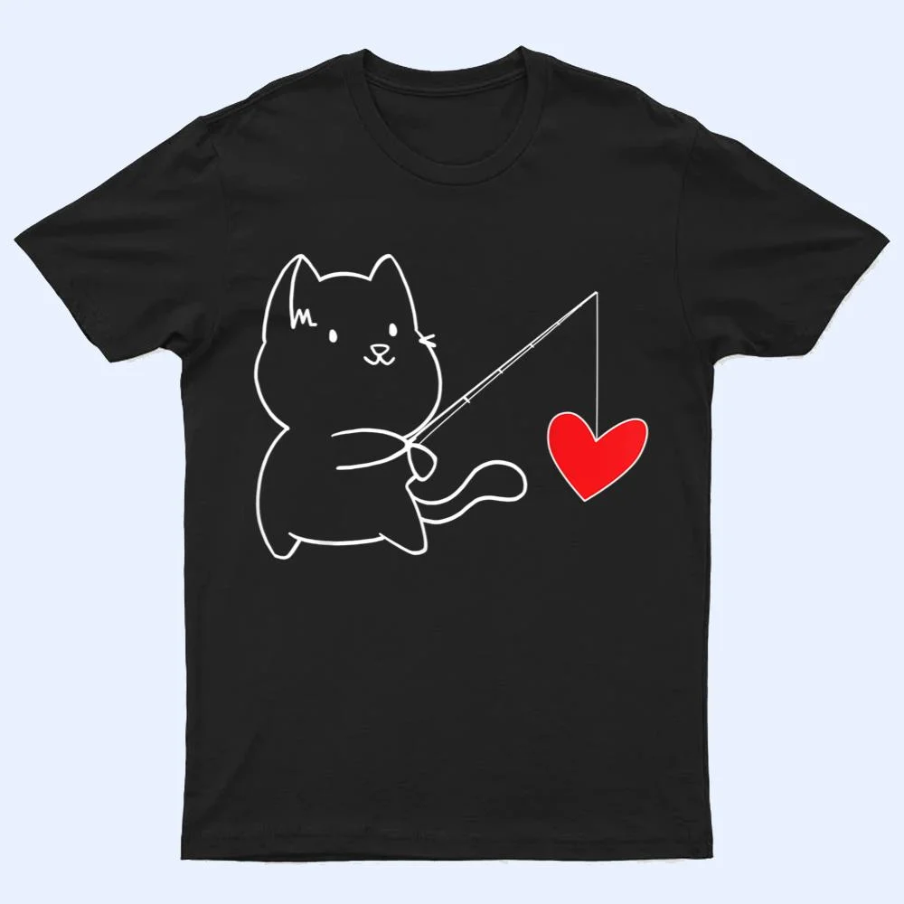 Funny Cat Fishing Heart Valentines Day T Shirt Funny Cat Fishing Heart Valentines Day T Shirt