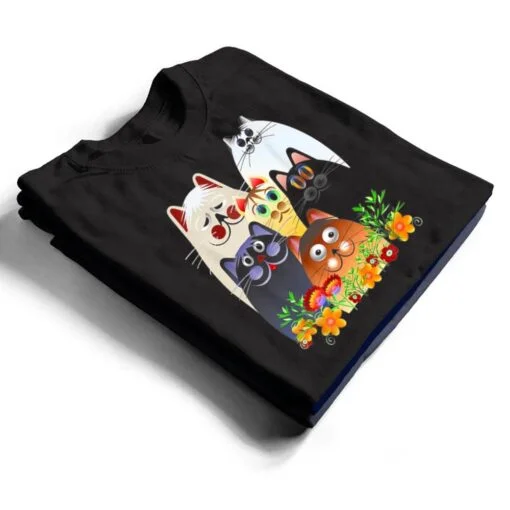 Funny Cat Happy Colorful Flowers T Shirt