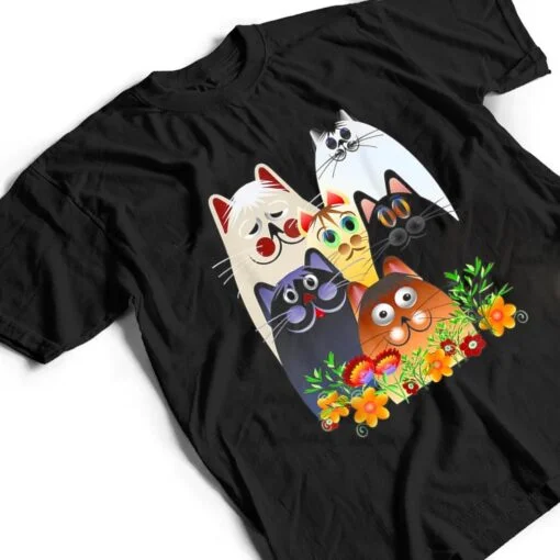 Funny Cat Happy Colorful Flowers T Shirt