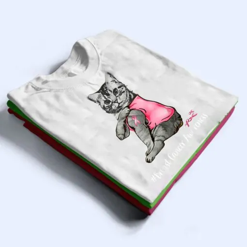 Funny Cat Pink Ribbon In October We Wear Pink Breast Cancer T Shirt