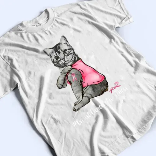 Funny Cat Pink Ribbon In October We Wear Pink Breast Cancer T Shirt