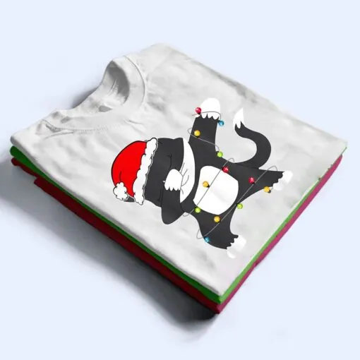 Funny Christmas Dabbing Cat Lights Santa Hat For Kids Boys T Shirt