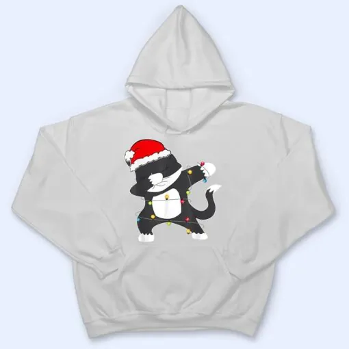 Funny Christmas Dabbing Cat Lights Santa Hat For Kids Boys T Shirt