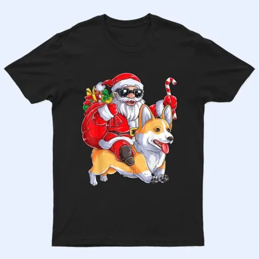 Funny Christmas Santa Claus Riding Corgi Xmas Corgmas Dog T Shirt