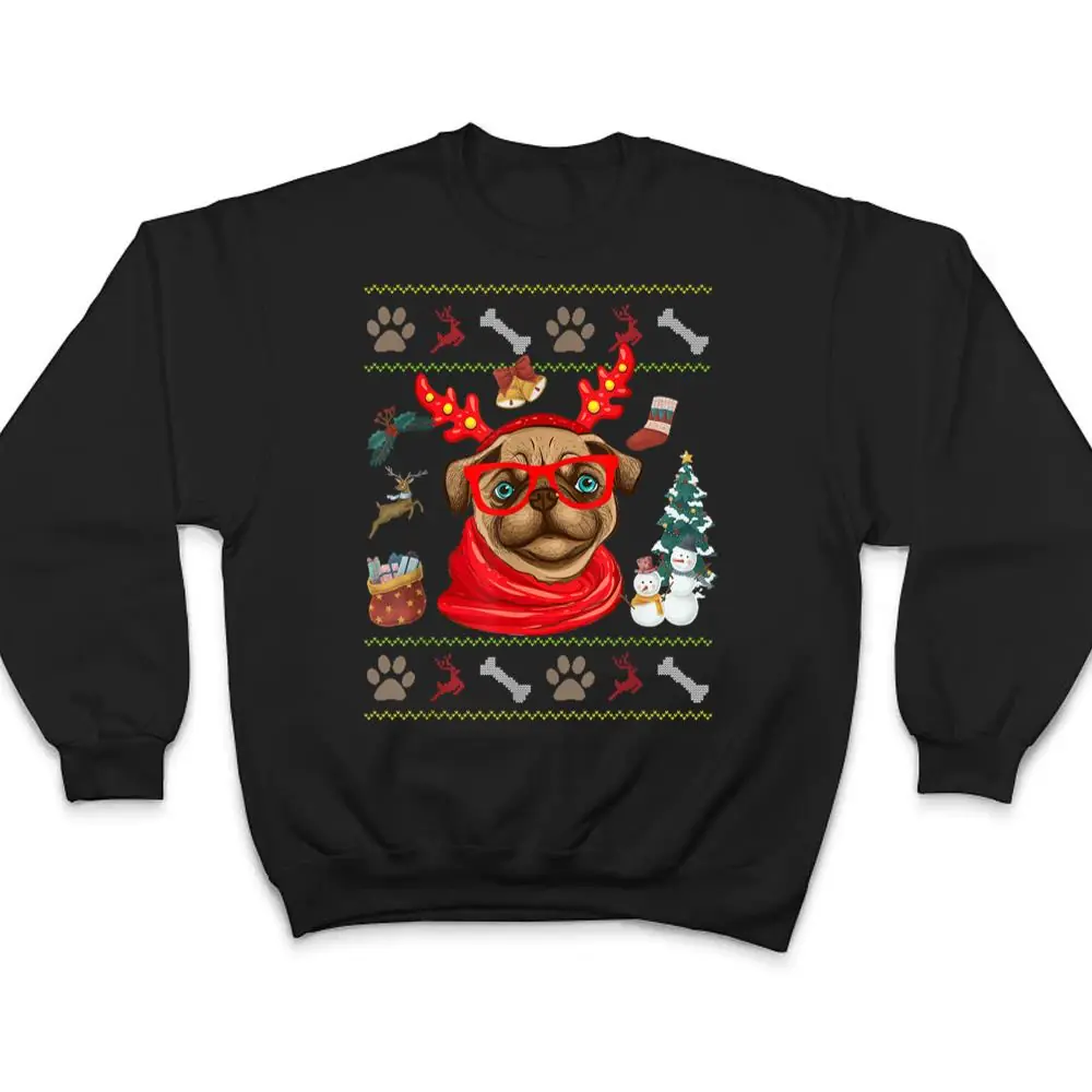 Funny-Dog-lovers-Cute-Pug-Reindeer-Antlers-Christmas-T-Shirt-4 Funny Dog lovers Cute Pug Reindeer Antlers Christmas T Shirt