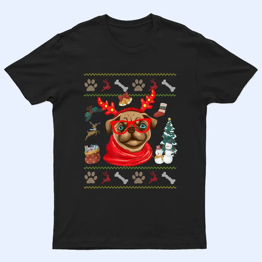Funny Dog lovers Cute Pug Reindeer Antlers  Christmas T Shirt Funny Dog lovers Cute Pug Reindeer Antlers  Christmas T Shirt