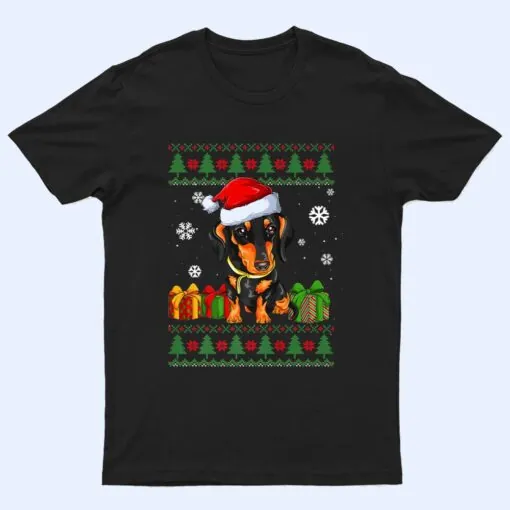 Funny Dog lovers Dachshund Santa Hat Christmas Ver 2 T Shirt