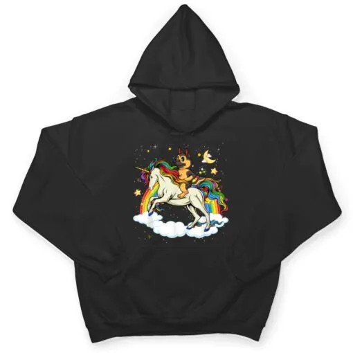 Funny German Shepherd Dog Riding Unicorn & Rainbow T Shirt