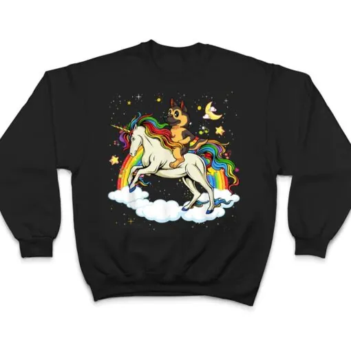 Funny German Shepherd Dog Riding Unicorn & Rainbow T Shirt