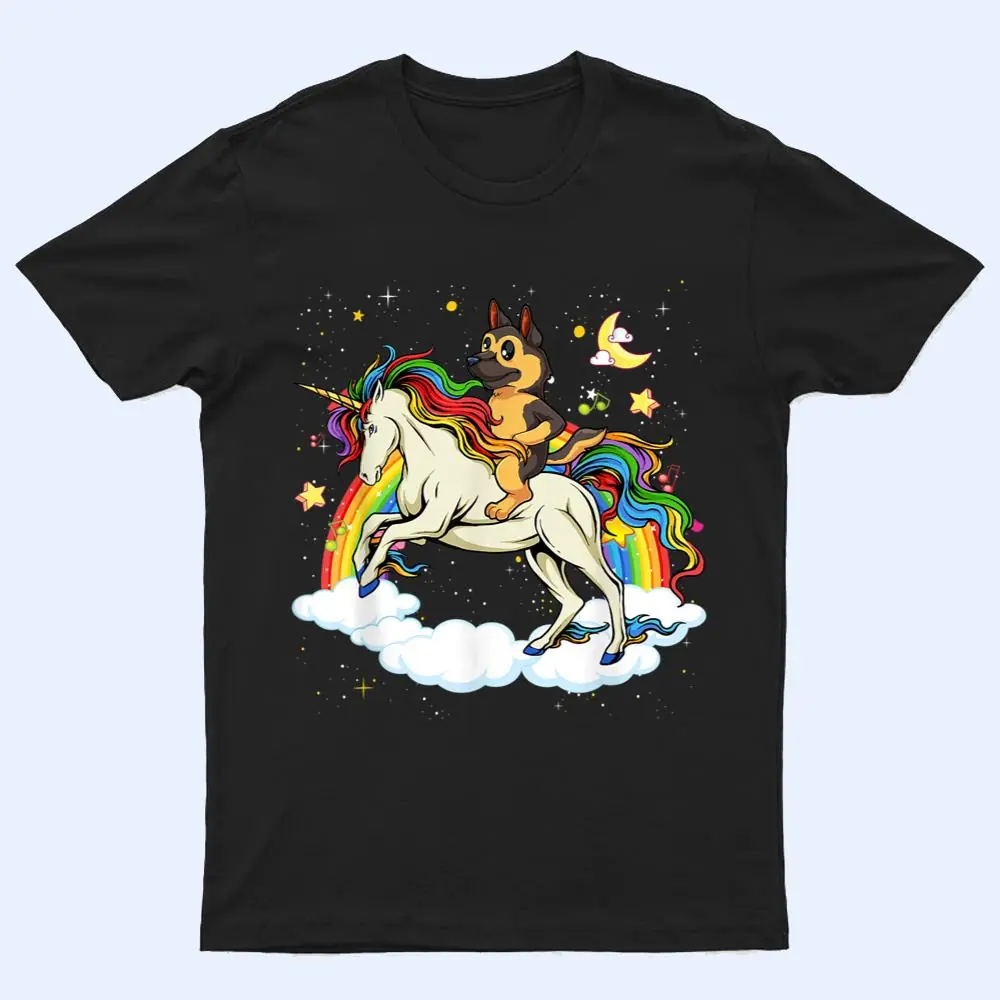 Funny German Shepherd Dog Riding Unicorn & Rainbow T Shirt Funny German Shepherd Dog Riding Unicorn & Rainbow T Shirt