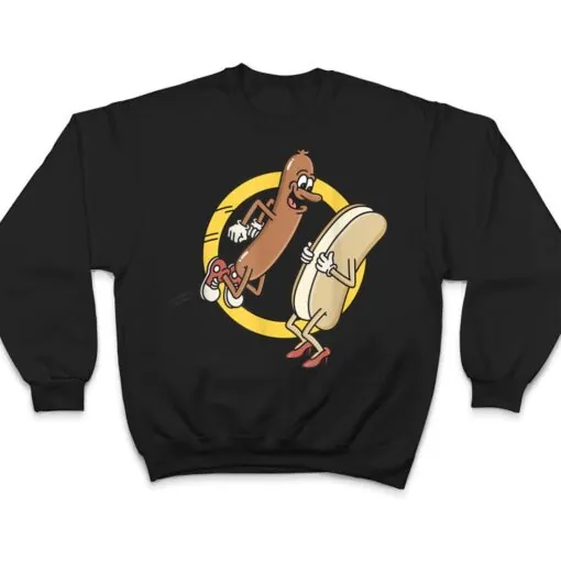 Funny Hot Dog Jumping Into A Bun T Shirt