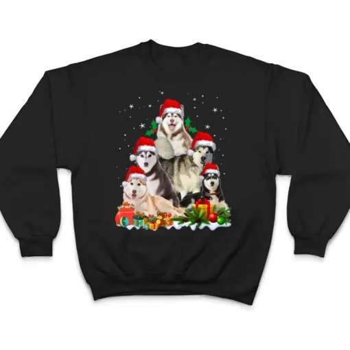 Funny Husky Dog Christmas Tree Cute Xmas T Shirt