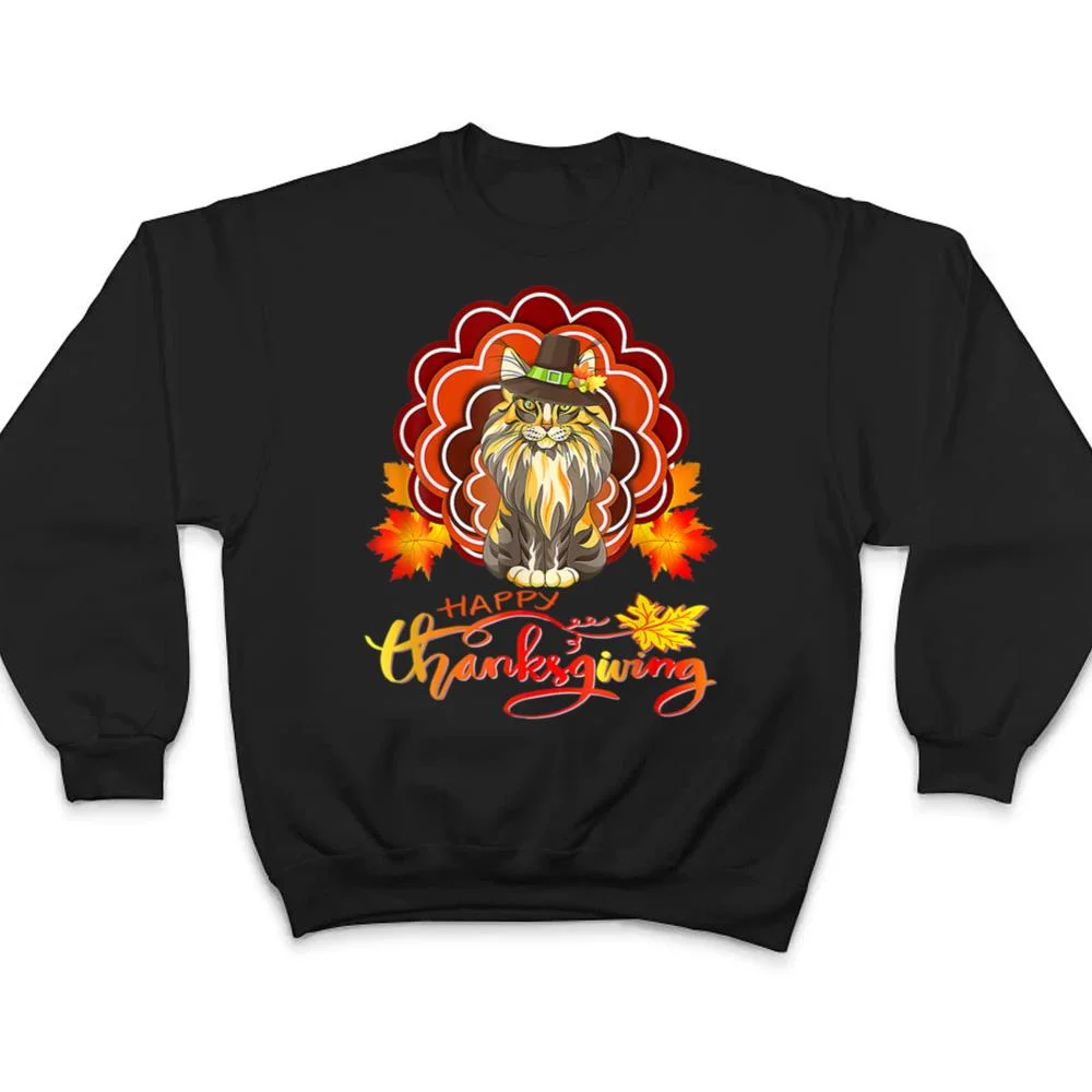 Funny Maine Coon Cat Urkey Happy Hanksgiving T Shirt