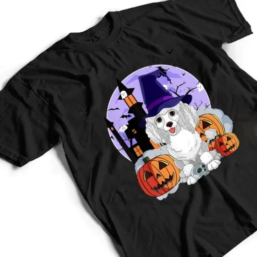 Funny Poodle Dog Halloween Witch Pumpkin T Shirt