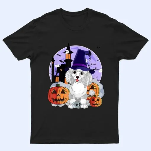 Funny Poodle Dog Halloween Witch Pumpkin T Shirt