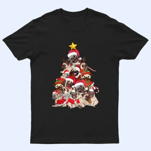 Funny Pug Christmas Tree Dog Santa Merry Pugmas Xmas Gifts T Shirt