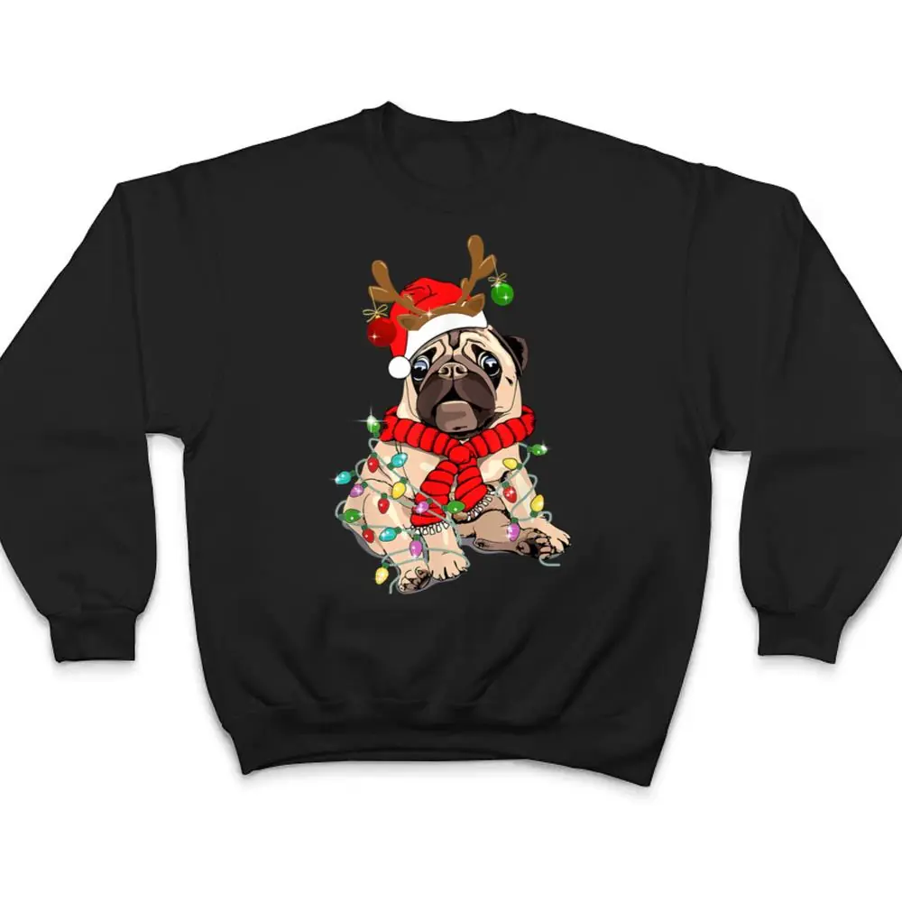 Funny-Pug-Dog-Reindeer-Antlers-Lights-Christmas-Pajama-Xmas-T-Shirt-4 Funny Pug Dog Reindeer Antlers Lights Christmas Pajama Xmas T Shirt