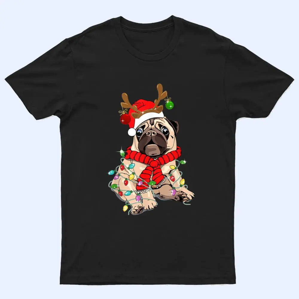 Funny Pug Dog Reindeer Antlers Lights Christmas Pajama Xmas T Shirt Funny Pug Dog Reindeer Antlers Lights Christmas Pajama Xmas T Shirt