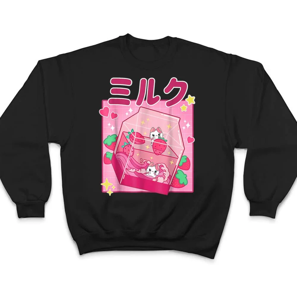 Funny-Retro-90s-Strawberry-Milkshake-Carton-Kawaii-Anime-Cat-T-Shirt-4 Funny Retro 90s Strawberry Milkshake Carton Kawaii Anime Cat T Shirt