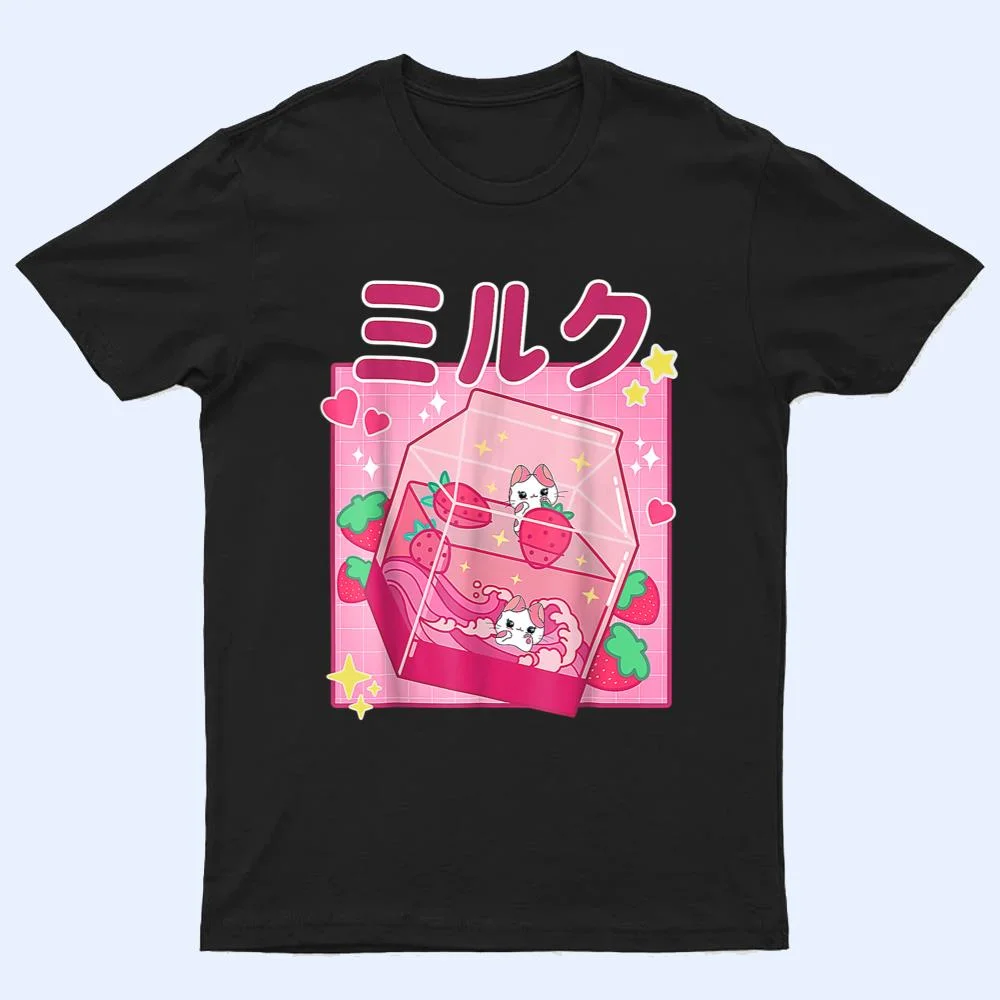 Funny Retro 90s Strawberry Milkshake Carton Kawaii Anime Cat T Shirt Funny Retro 90s Strawberry Milkshake Carton Kawaii Anime Cat T Shirt