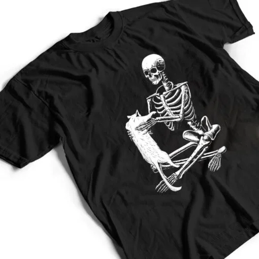 Funny Skeleton Holding A Cat Halloween T Shirt