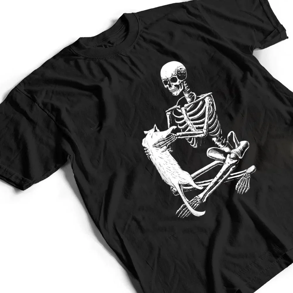 Funny-Skeleton-Holding-A-Cat-Halloween-T-Shirt-2 Funny Skeleton Holding A Cat Halloween T Shirt