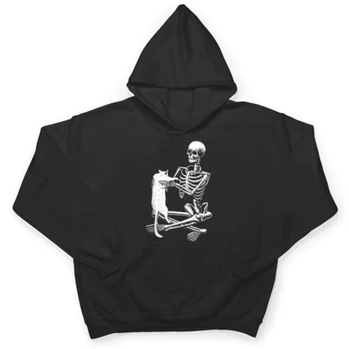 Funny Skeleton Holding A Cat Halloween T Shirt