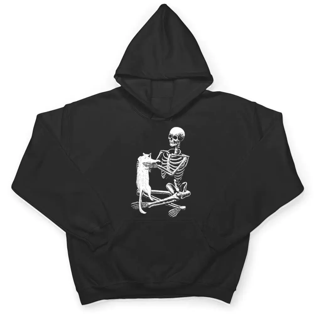 Funny-Skeleton-Holding-A-Cat-Halloween-T-Shirt-3 Funny Skeleton Holding A Cat Halloween T Shirt