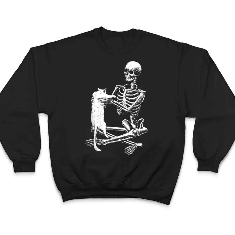 Funny-Skeleton-Holding-A-Cat-Halloween-T-Shirt-4 Funny Skeleton Holding A Cat Halloween T Shirt