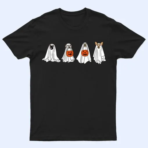 Funny Spooky Season Retro Jackolantern Ghost Dog Halloween T Shirt