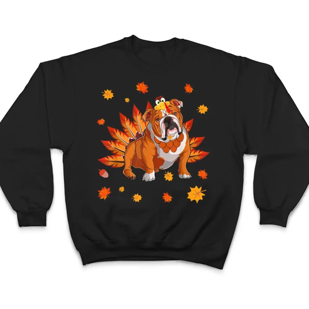 Funny-Turkey-English-Bulldog-Dog-Maple-Leaf-Thanksgiving-Day-T-Shirt-4 Funny Turkey English Bulldog Dog Maple Leaf Thanksgiving Day T Shirt