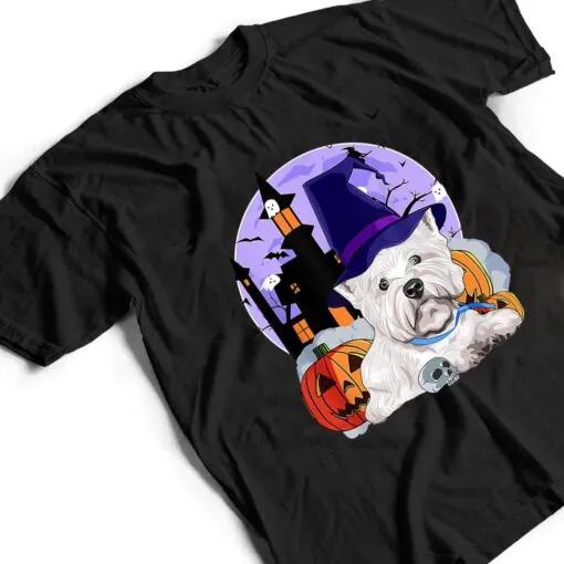 Funny Westie Dog Halloween Witch Pumpkin T Shirt