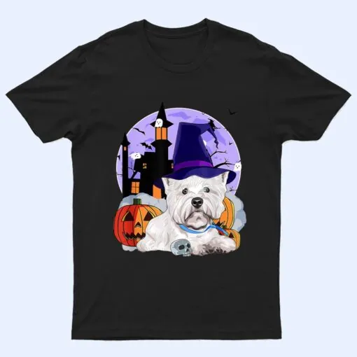 Funny Westie Dog Halloween Witch Pumpkin T Shirt