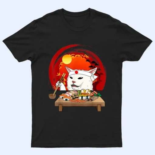 Funny White Cat Meme Eating Sushi Kawaii Sushi Cat T Shirt