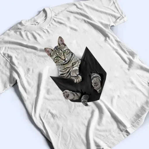 Furry Cute Cat Serious Face Pocket T Shirt