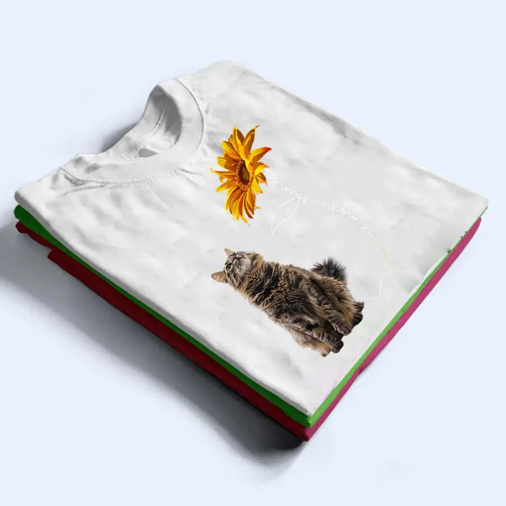 Furry-Gray-Cat-Looking-at-the-Sunflower-T-Shirt-1 Furry Gray Cat Looking at the Sunflower T Shirt