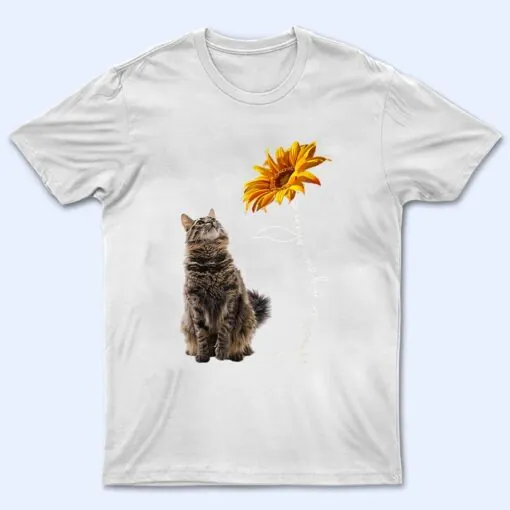 Furry Gray Cat Looking at the Sunflower T Shirt