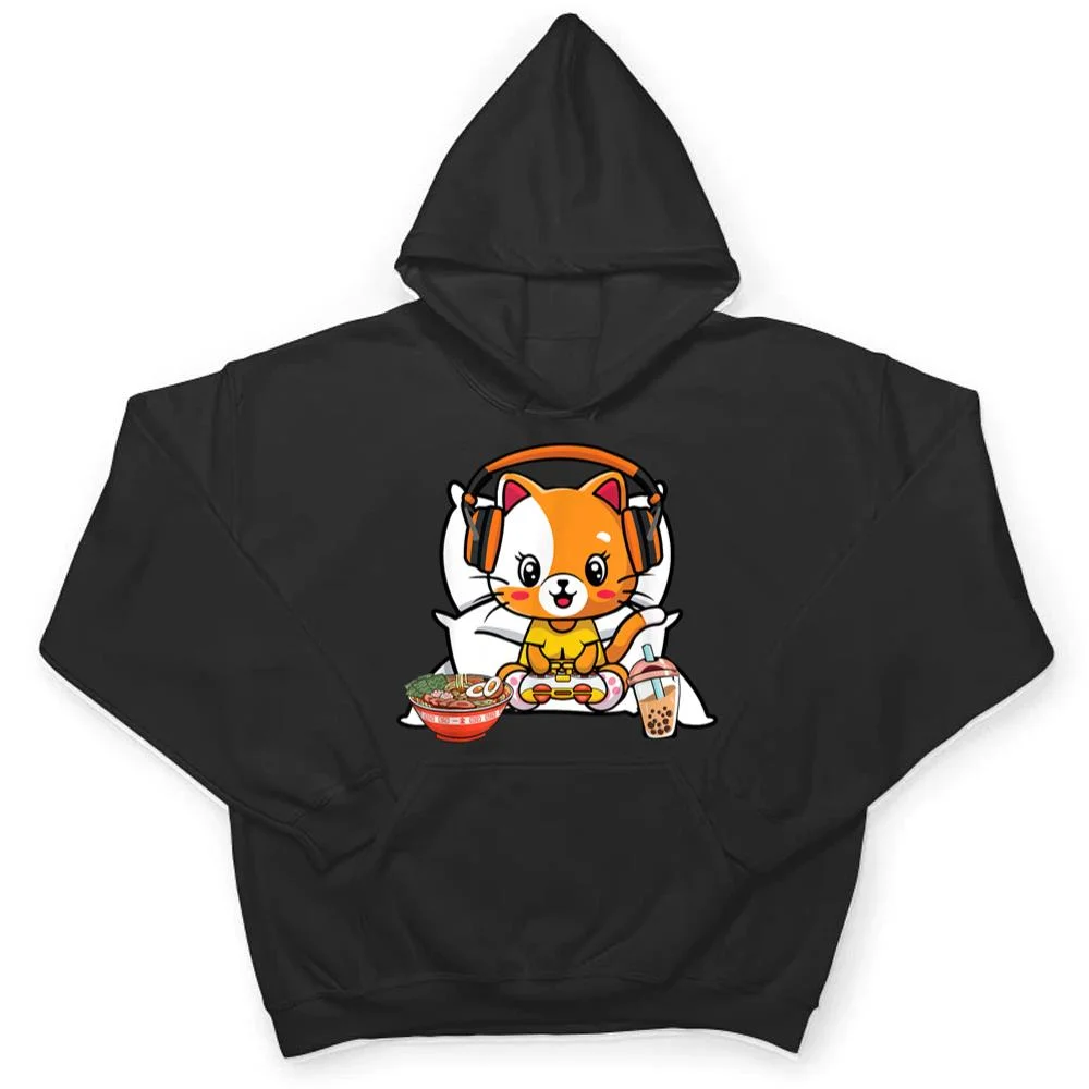 Gamer-Cat-Boba-and-Ramen-Kawaii-Anime-Neko-T-Shirt-3 Gamer Cat Boba and Ramen Kawaii Anime Neko T Shirt