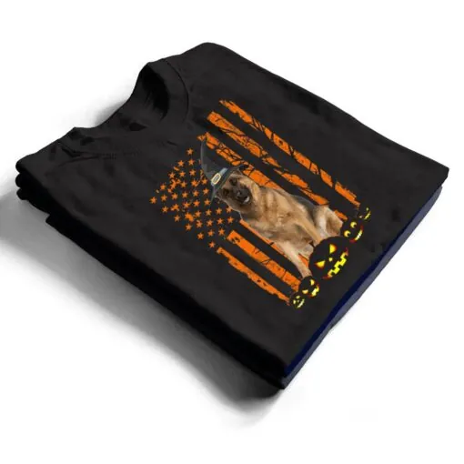 German Shepherd Dog Pumpkin American Flag Witch Halloween T Shirt