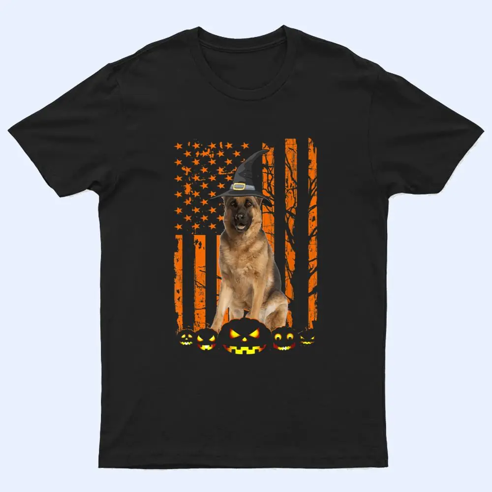 German Shepherd Dog Pumpkin American Flag Witch Halloween T Shirt German Shepherd Dog Pumpkin American Flag Witch Halloween T Shirt