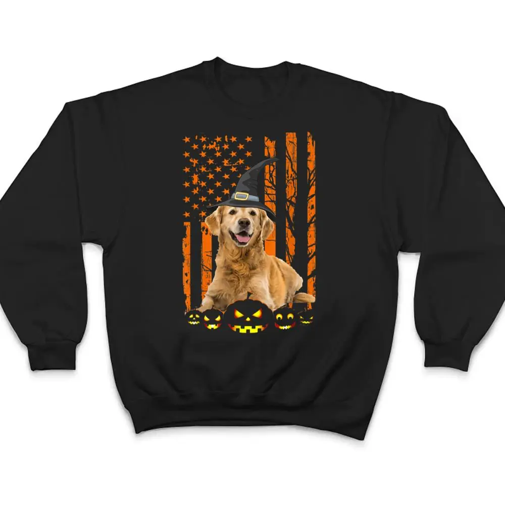 Golden-Retriever-Dog-Pumpkin-American-Flag-Witch-Halloween-T-Shirt-4 Golden Retriever Dog Pumpkin American Flag Witch Halloween T Shirt