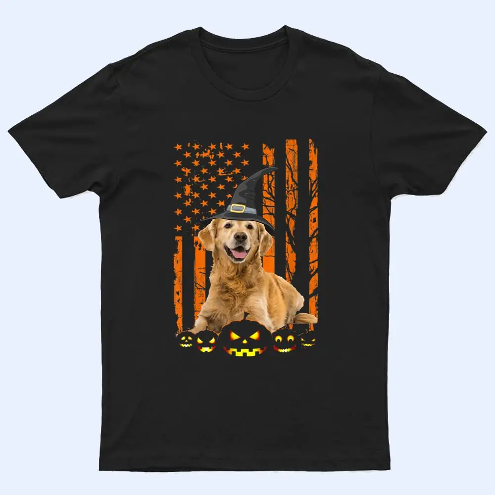 Golden Retriever Dog Pumpkin American Flag Witch Halloween T Shirt Golden Retriever Dog Pumpkin American Flag Witch Halloween T Shirt