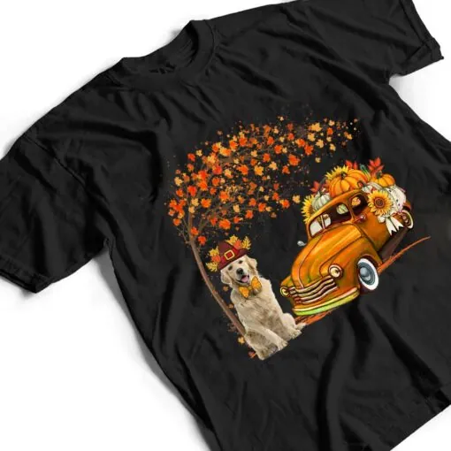 Golden Retriever Wearing Hat Fall Tree Pickup Truck Pumpkins T Shirt