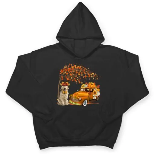 Golden Retriever Wearing Hat Fall Tree Pickup Truck Pumpkins T Shirt