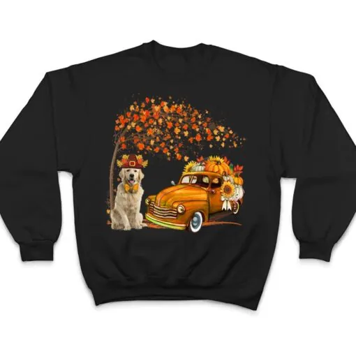 Golden Retriever Wearing Hat Fall Tree Pickup Truck Pumpkins T Shirt