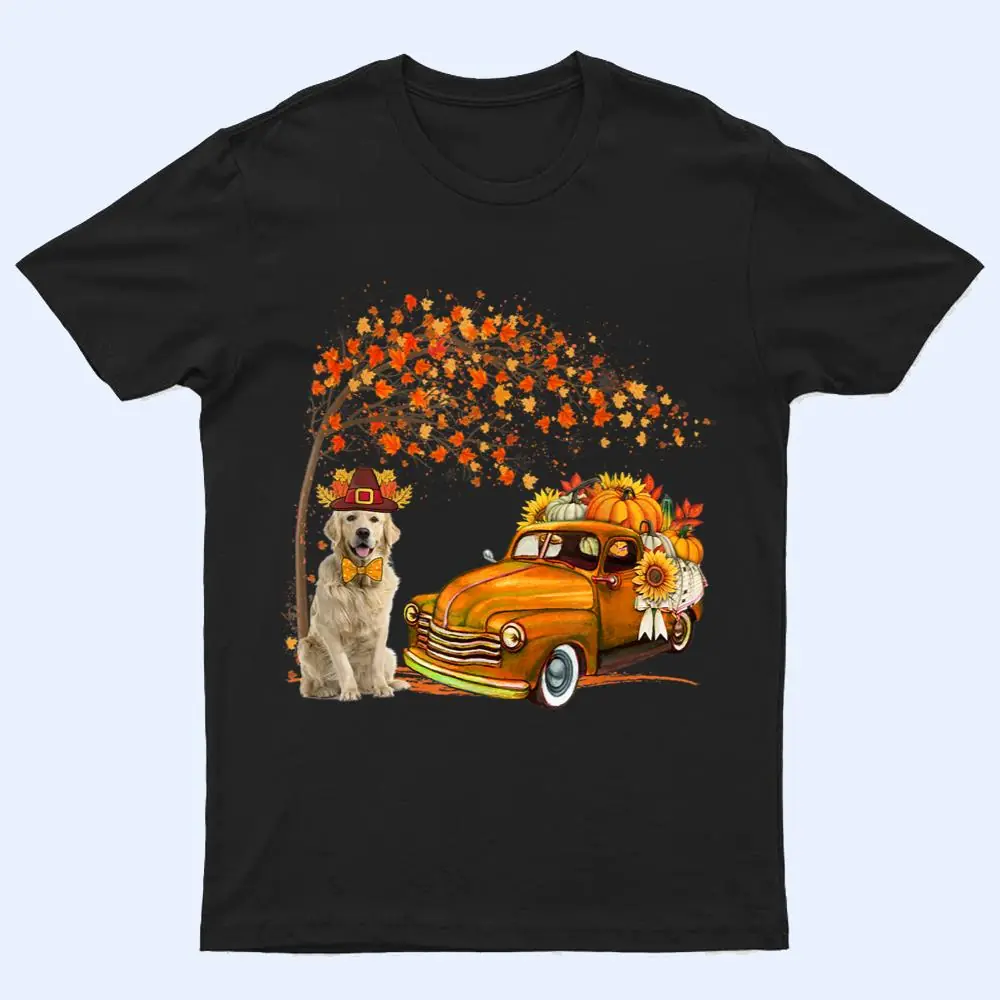 Golden Retriever Wearing Hat Fall Tree Pickup Truck Pumpkins T Shirt Golden Retriever Wearing Hat Fall Tree Pickup Truck Pumpkins T Shirt