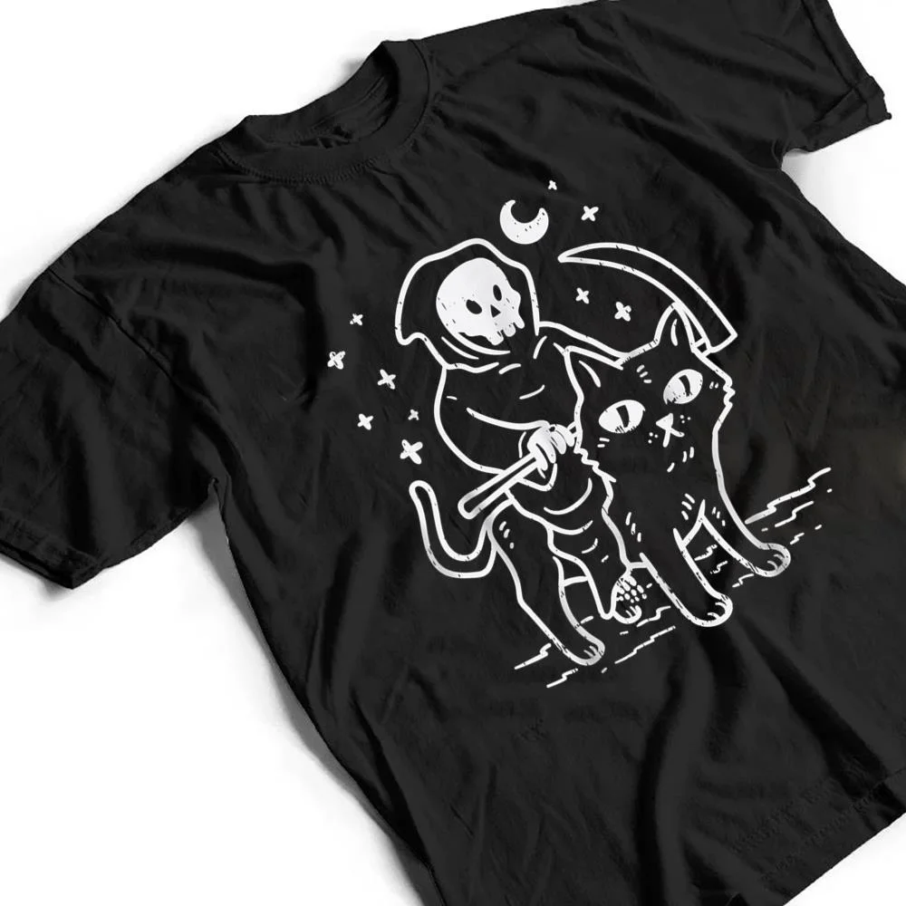 Grim-Reaper-Riding-Cat-Moon-Funny-Death-Halloween-Costume-T-Shirt-2 Grim Reaper Riding Cat Moon Funny Death Halloween Costume T Shirt
