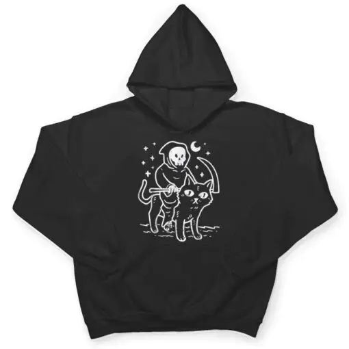 Grim Reaper Riding Cat Moon Funny Death Halloween Costume T Shirt