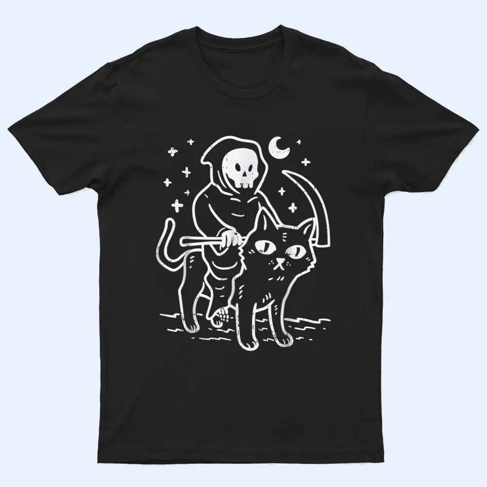 Grim Reaper Riding Cat Moon Funny Death Halloween Costume T Shirt Grim Reaper Riding Cat Moon Funny Death Halloween Costume T Shirt